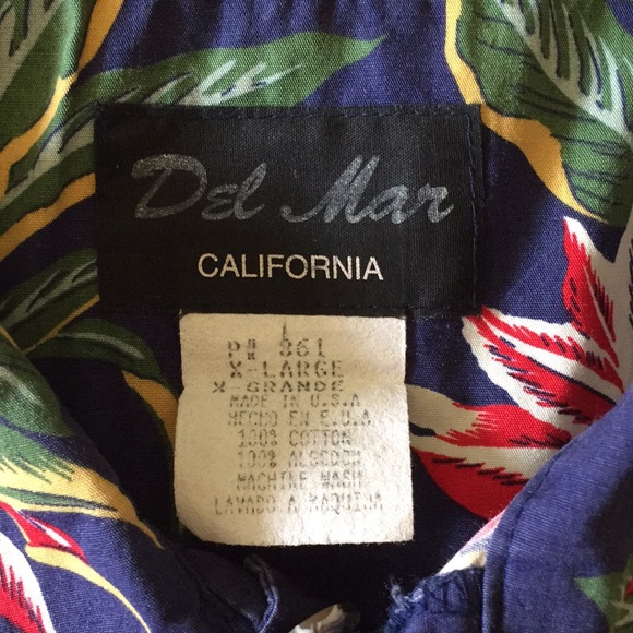 Vintage Del Mar California Blue Floral Hawaiian Print Button Down Shirt XL - Picture 3 of 3